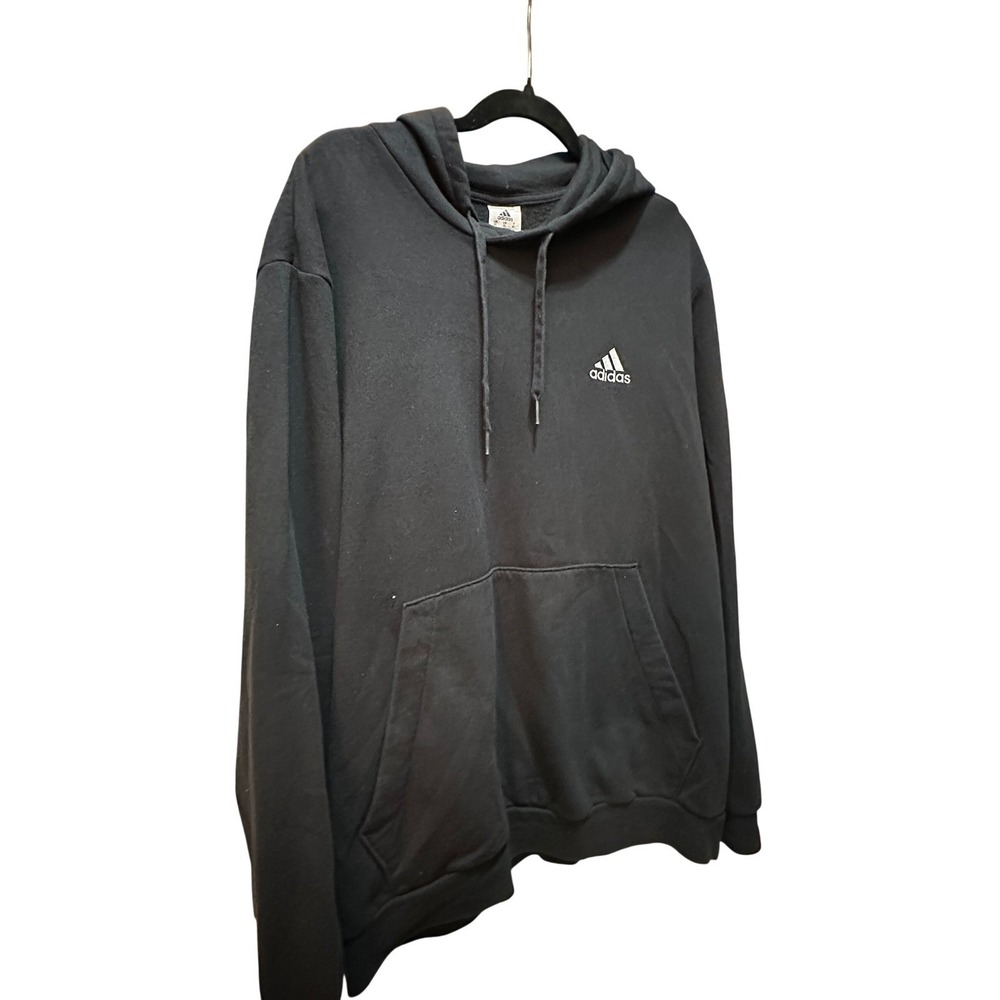 Adidas Essentials Fleece Hoodie Mens Black Pullover Sweatshirt Logo GK9540